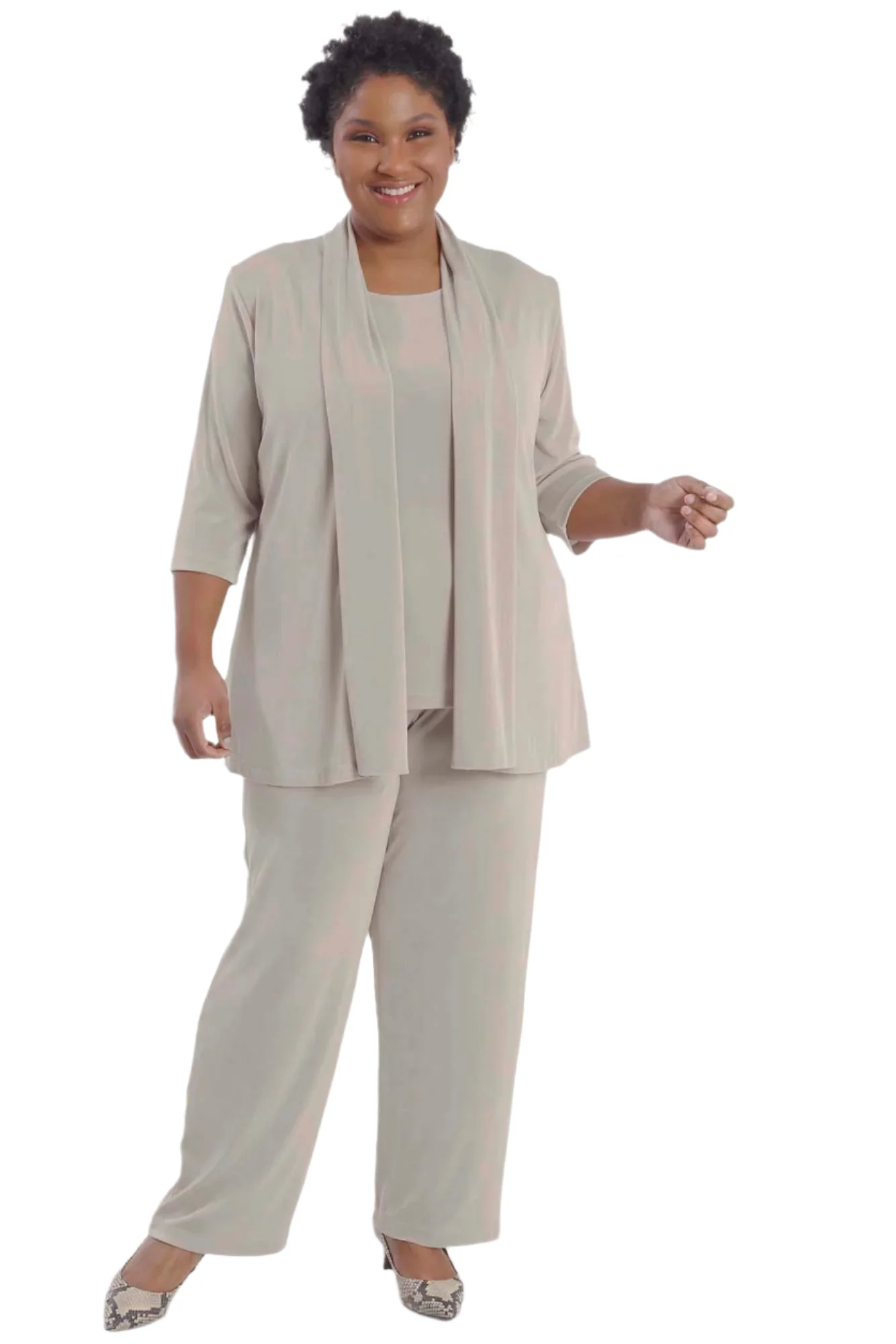 Vikki Vi Classic Sand 3/4 Sleeve Kimono Jacket - Image 4