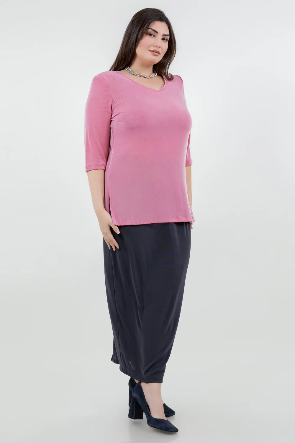 Vikki Vi Classic Carnation V-Neck 3/4 Sleeve Tunic - Image 3