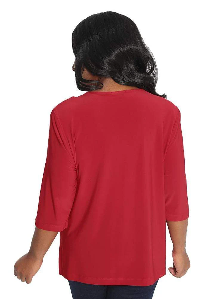 Vikki Vi Jersey Red 3/4 Sleeve Top - Image 3